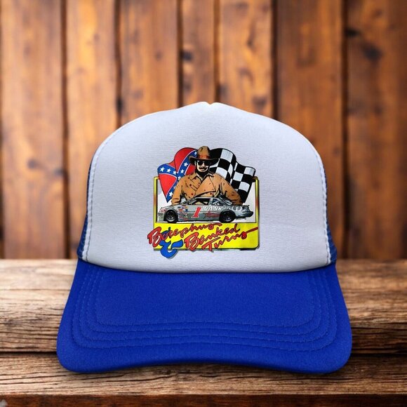 Hank Williams Jr. Bocephus Banked Turns Mens Trucker Hat Blue Snapback Racing - Picture 1 of 4